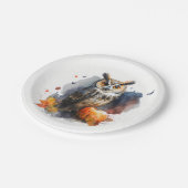 水彩色フクロウのハロウィン ペーパープレート (アングル)