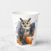 水彩色フクロウのハロウィン 紙コップ (正面)