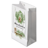 水彩色フクロウクリスマス スモールペーパーバッグ (正面アングル)