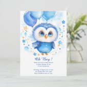 水彩色フクロウボーイ赤ちゃんシャワー招待状 招待状 (スタンド正面)