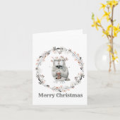 水彩色フクロウリース冬メリークリスマスカード カード (黄色い花)