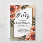 水彩色フローラ素朴ロマンチック50誕生日 招待状 (正面)