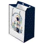 水彩色フローラ航海のボートいかり ミディアムペーパーバッグ (正面アングル)