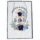 水彩色フローラ航海のボートいかり ミディアムペーパーバッグ (正面)