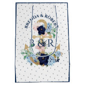 水彩色フローラ航海のボートいかり ミディアムペーパーバッグ (裏面)