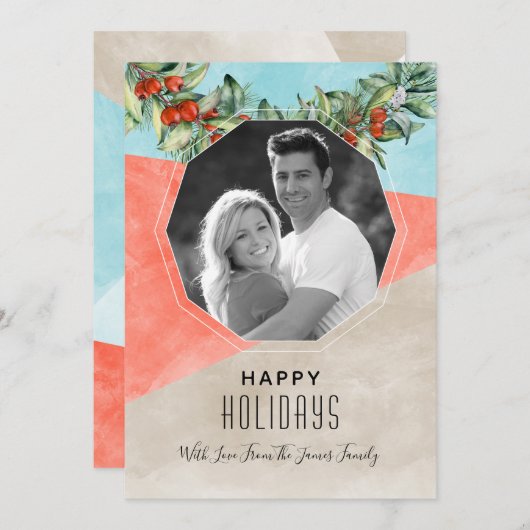 水彩色ブロッククリスマスフォトカード シーズンカード (正面/裏面)