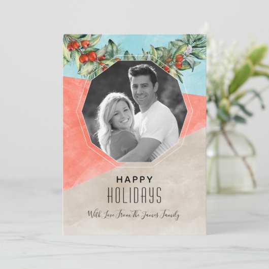 水彩色ブロッククリスマスフォトカード シーズンカード (スタンド正面)