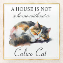 水彩色ペットの三毛猫と金ゴールド枠