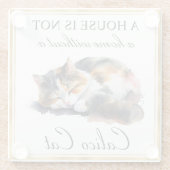 水彩色ペットの三毛猫と金ゴールド枠 ガラスコースター (裏面)