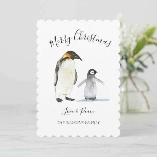 水彩色ペンギンのメリークリスマス明メリーるい シーズンカード (スタンド正面)