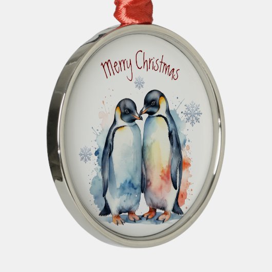 水彩色ペンギン冬の動物アート メタルオーナメント (右)