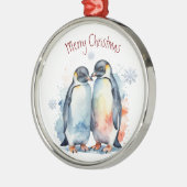 水彩色ペンギン冬の動物アート メタルオーナメント (左)