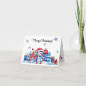 水彩色ペンギン雪メリーカラフルクリスマス シーズンカード (正面)