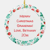 水彩色ホットココア、キャンディーケーンパーソナライズされた セラミックオーナメント (裏面)