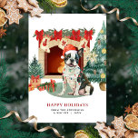 水彩色ボストンテリアクリスマスカード シーズンカード<br><div class="desc">可愛い水彩ボストンテリア犬のクリスマスカードかわいらしは、暖炉やクリスマスツリーの近くのクリスマスライトに包まれたは、気鋭いボストンテリアの水彩画を映し出す。家族と犬の名前でパーソナライズ。</div>
