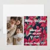水彩色ポインセチアカスタム写真クリスマスカード シーズンカード (正面/裏面)