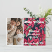 水彩色ポインセチアカスタム写真クリスマスカード シーズンカード (スタンド正面)
