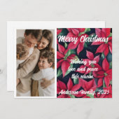 水彩色ポインセチアカスタム写真クリスマス シーズンカード (正面/裏面)