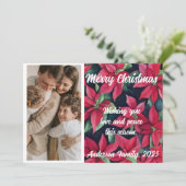 水彩色ポインセチアカスタム写真クリスマス シーズンカード (スタンド正面)