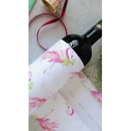 水彩色モンステラ葉スとピンクのフラミンゴ ラッピングペーパーシート