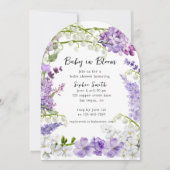 水彩色ラベンダーアジサイ赤ちゃんシャワー 招待状 (正面)