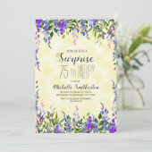 水彩色ラベンダーイエローサプライズ75誕生日 招待状 (スタンド正面)