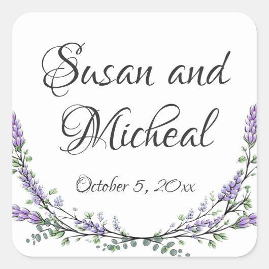 水彩色ラベンダーエレガントユーカリ植物学 スクエアシール (正面)