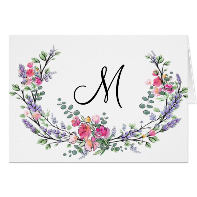 水彩色ラベンダーピンクワイルドバラとユーカリ (正面横)