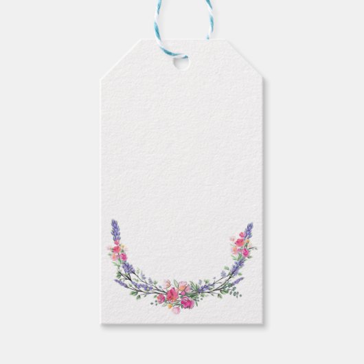 水彩色ラベンダーピンクワイルドバラとユーカリ ギフトタグ (正面)