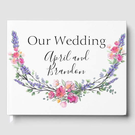 水彩色ラベンダーピンクワイルドバラとユーカリ ゲストブック (正面)