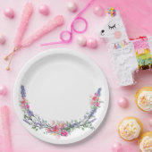 水彩色ラベンダーピンクワイルドバラとユーカリ ペーパープレート (パーティー)