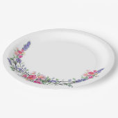 水彩色ラベンダーピンクワイルドバラとユーカリ ペーパープレート (アングル)