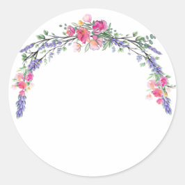 水彩色ラベンダーピンクワイルドバラとユーカリ ラウンドシール