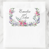 水彩色ラベンダーピンクワイルドバラとユーカリ 長方形シール (バッグ)