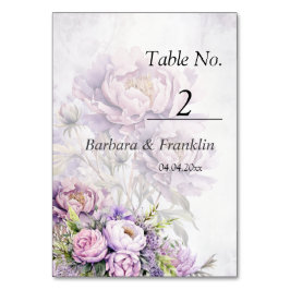 水彩色ラベンダーピーニー結婚ズ テーブルナンバー