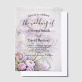 水彩色ラベンダーピーニー結婚ズ ベラム紙招待状 (オフセット)