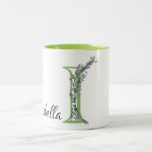 水彩色ラベンダーユーカリプトゥスモノグラム文字I ツートーンマグカップ (中央)