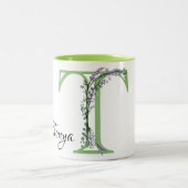 水彩色ラベンダーユーカリプトゥスモノグラム文字T ツートーンマグカップ (中央)