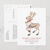 水彩色ルドルフトナディアメリークリスマスホリデー ポストカード (正面/裏面)