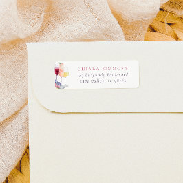 水彩色ワイングラスモダン差出人住所 ラベル