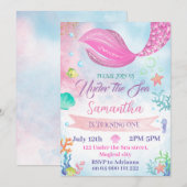 水彩色人魚 １歳 ２歳 ３歳 ４歳 ５歳 誕生日 招待状 (正面/裏面)