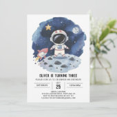 水彩色彗星ボーホー宇宙飛行士ボーイフレンド誕生日 招待状 (スタンド正面)