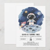 水彩色彗星ボーホー宇宙飛行士ボーイフレンド誕生日 招待状 (正面/裏面)