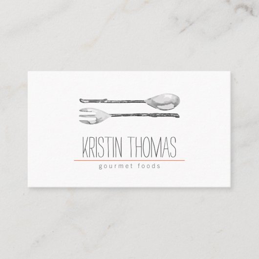 水彩色彩の鮮やかスプーン及びフォークケータリング 名刺 (正面)