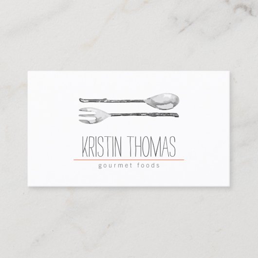 水彩色彩の鮮やかスプーン及びフォークケータリング 名刺 (正面)