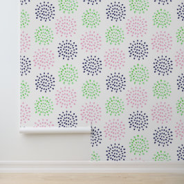 水彩色数々のピンク青緑の花 壁紙