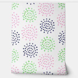 水彩色数々のピンク青緑の花 壁紙