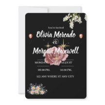 水彩色桃色野花 花卉 黑色婚礼