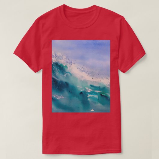 水彩色海波絵画のグラフィック Tシャツ (デザイン正面)