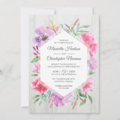 水彩色結婚春ブーケデクページ招待状 招待状 (正面)